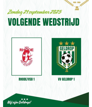 Zondag 21 september a.s.: Rhode 1 - vv Geldrop 1