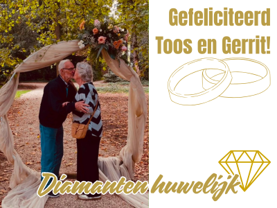 Toos en Gerrit de Bruijn 60 jaar getrouwd.